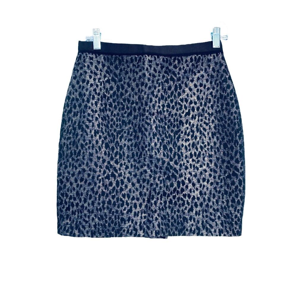 $120 Ann Taylor Women’s Black & Silver Metallic Leopard Skirt Size 0 NWT